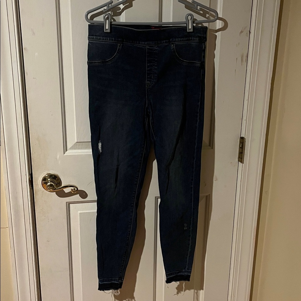 Spanx Distressed Skinny Jeans Women's M High Rise Stretch Denim Raw Hem 20213R